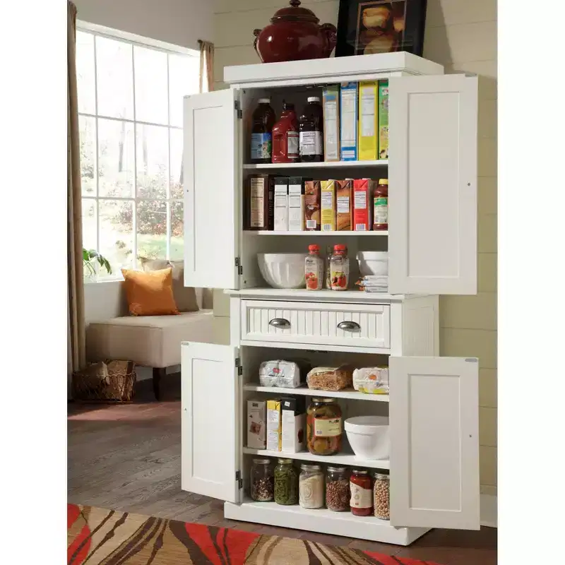Nautical Coastal Kitchen Pantry Cabinet 鈥?Off White, 72H x 30W x 16D, Hardwood, 4 Doors, 1 Drawer