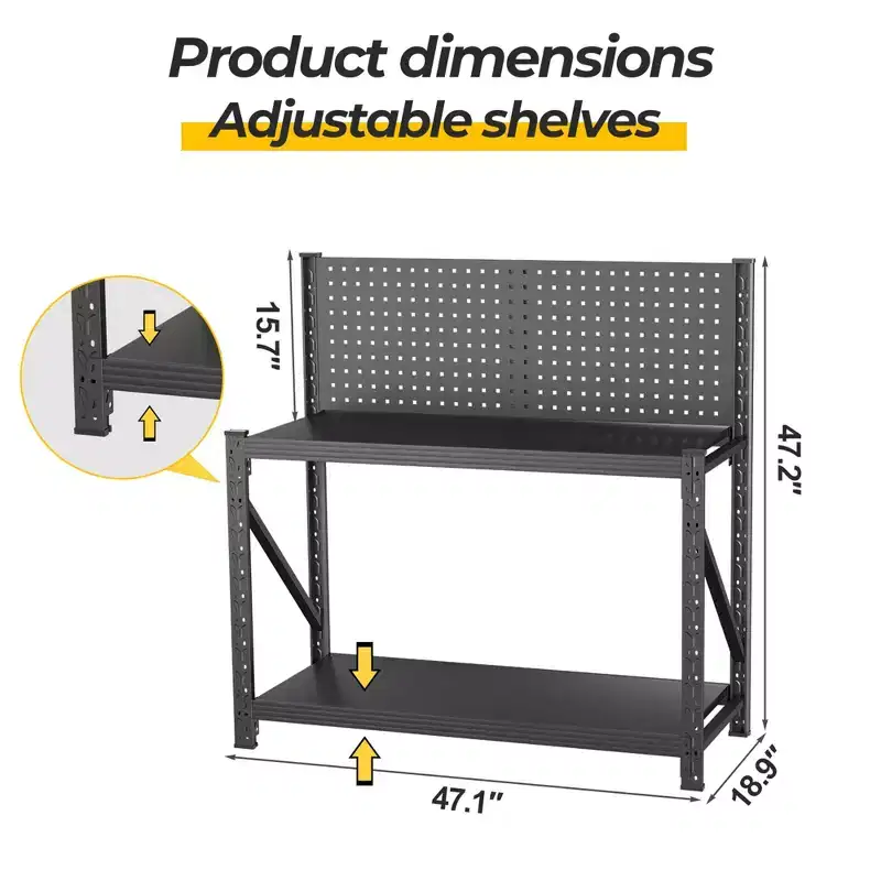 Clihome 47.2H Heavy Duty Storage Shelves with Pegboard for Garage Pantry Kitchen