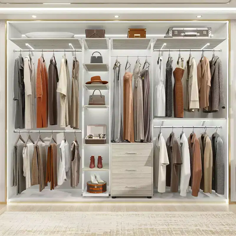 Closet Organizer System with Tower Shelving & 3 Drawers, 96"x80", 1200 lbs Capacity