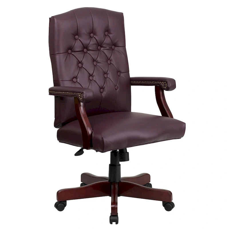 Burgundy LeatherSoft Executive Swivel Office Chair with Arms, 1-Person