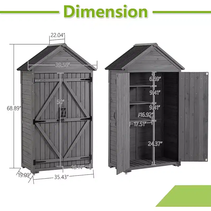 Grey Wood Outdoor Storage Cabinet, 2-Door, 1-Person