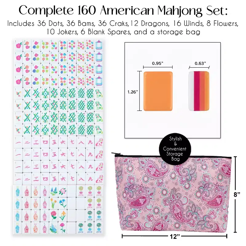 Sweet Jojo Designs American Mahjong Tile Set (160pc) 1.25in. Layered Acrylic & Paisley Travel Bag - Luxury Orange