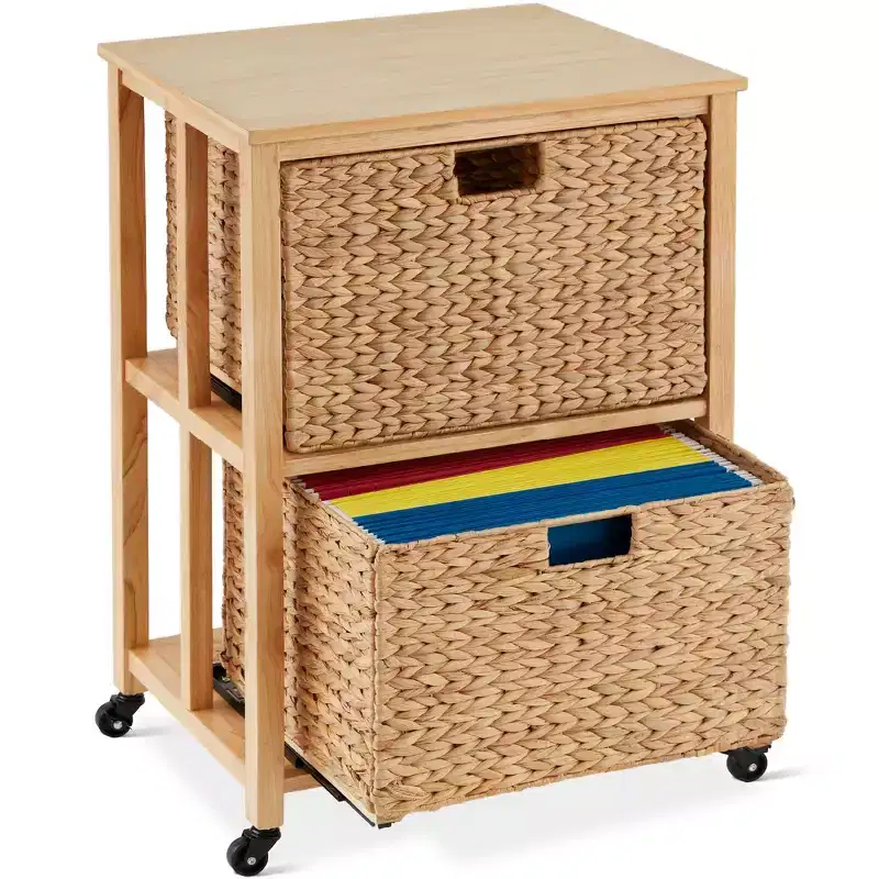 Best Choice Products Vertical Rolling File Cabinet for Home, Office w/ Rubberwood Frame, Locking Caster Wheels