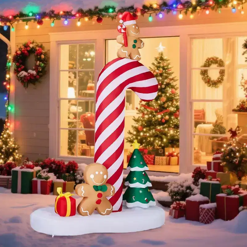 NAYSAYE 8.2FT Candy Cane and Gingerbread Men Inflatable Christmas Decoration Festive Holiday Yard Display for Home Garden, Red and White,