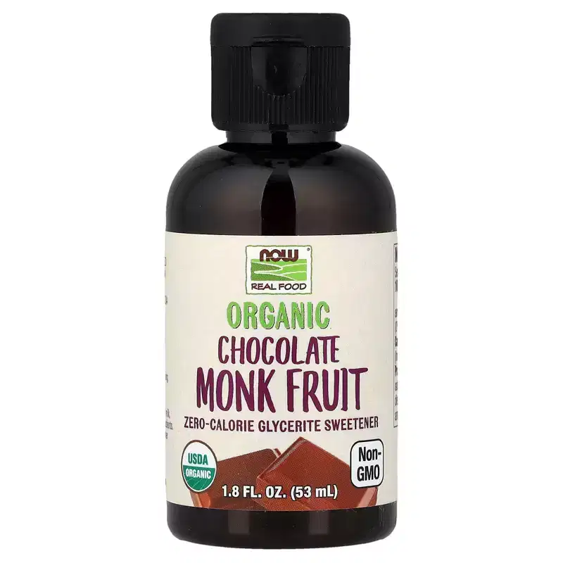 NOW Foods Real Food, Organic Monk Fruit, Zero-Calorie Glycerite Sweetener, Chocolate, 1.8 fl oz (53 ml)