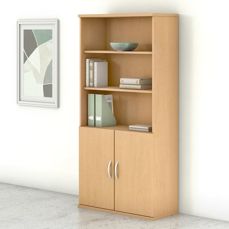 5-Shelf Bookcase with Doors, Adjustable Shelves, Multiple Colors