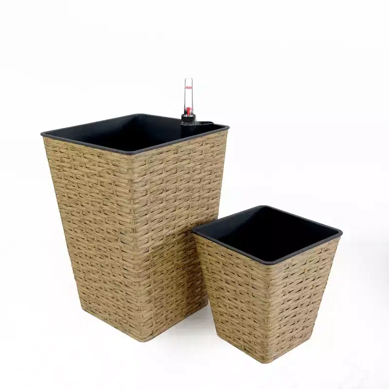 2-Pack Smart Self-watering Square Hand Woven Wicker Planter for Indoor and Outdoor