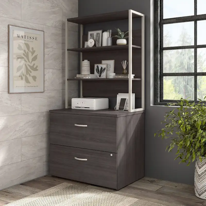 Hybrid Lateral File Cabinet with Shelves