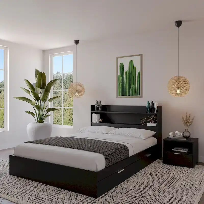 Hunter Platform Bed With Headboard And 1-Drawer Nightstand