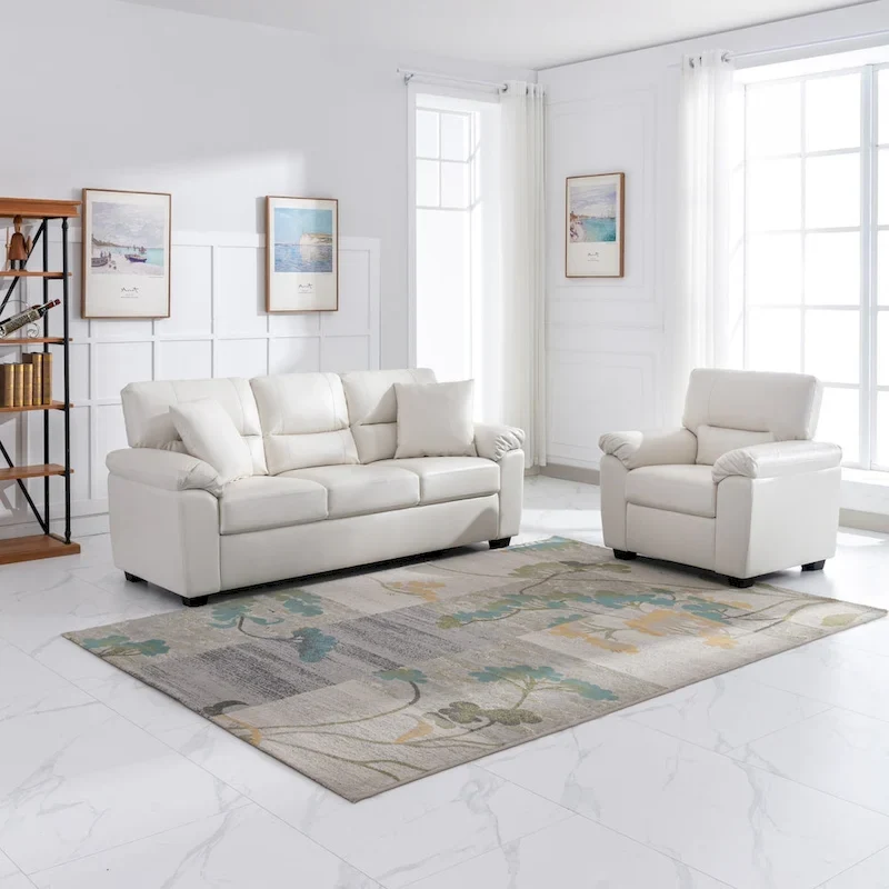 Morden Fort Upholstered Living Room Set, 2 Pieces, Faux Leather Chair, Sofa