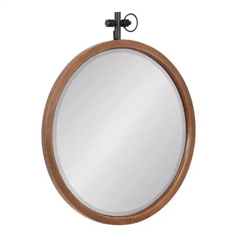 Kate and Laurel Hogan Round Wood Round Mirror, 24x28, Walnut Brown
