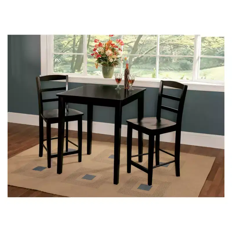 Set of 3 30" Square Counter Height Table with 2 Madrid Dining Sets Black - International Concepts: Solid Wood, Non-Extension