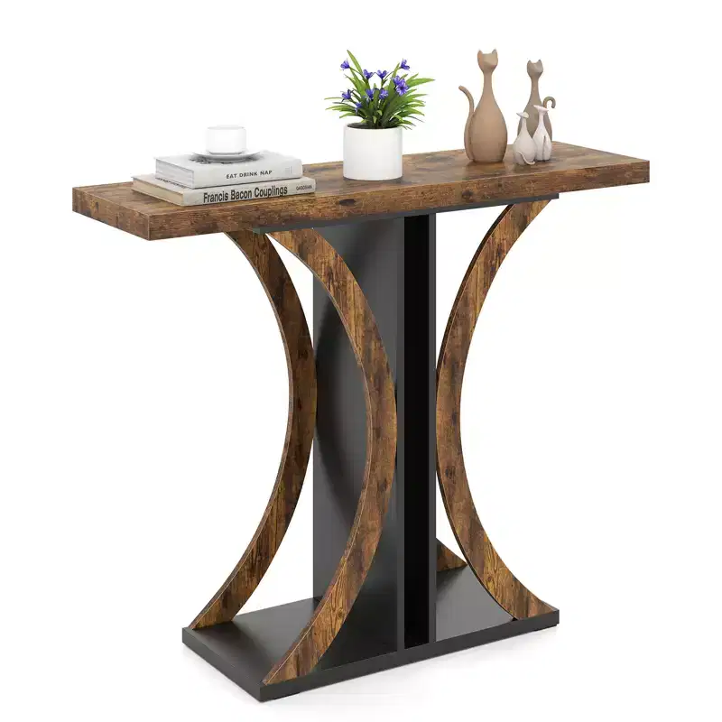 Costway Console Table 40'' Rectangular Entryway Table w/Geometric Frame for Living Room Rustic Brown