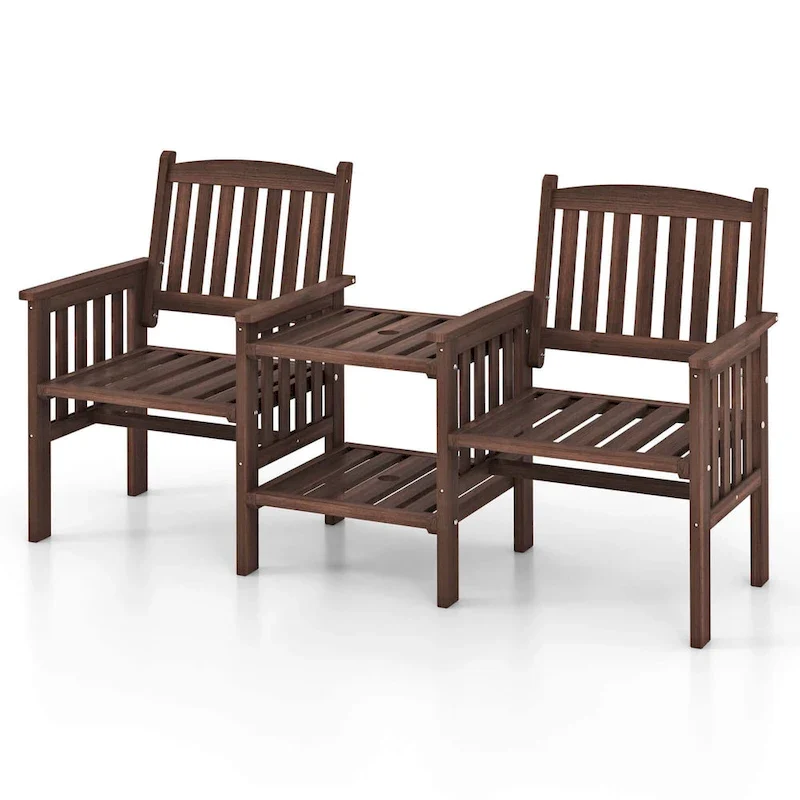 Costway Outdoor Fir Wood Loveseat with 2-Tier Side Table and 1.96 - See Details