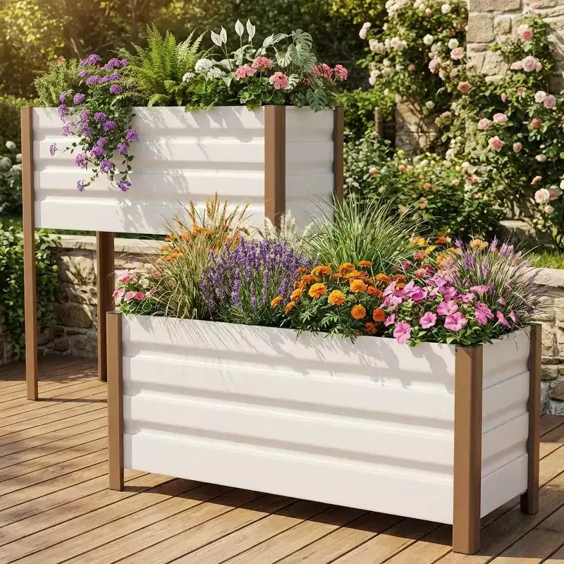 2 Pack 39x16x18 Inch Aluminum Planter Box, Extra Long Raised Garden Bed with Rounded Corners and Drainage Holes for Patio