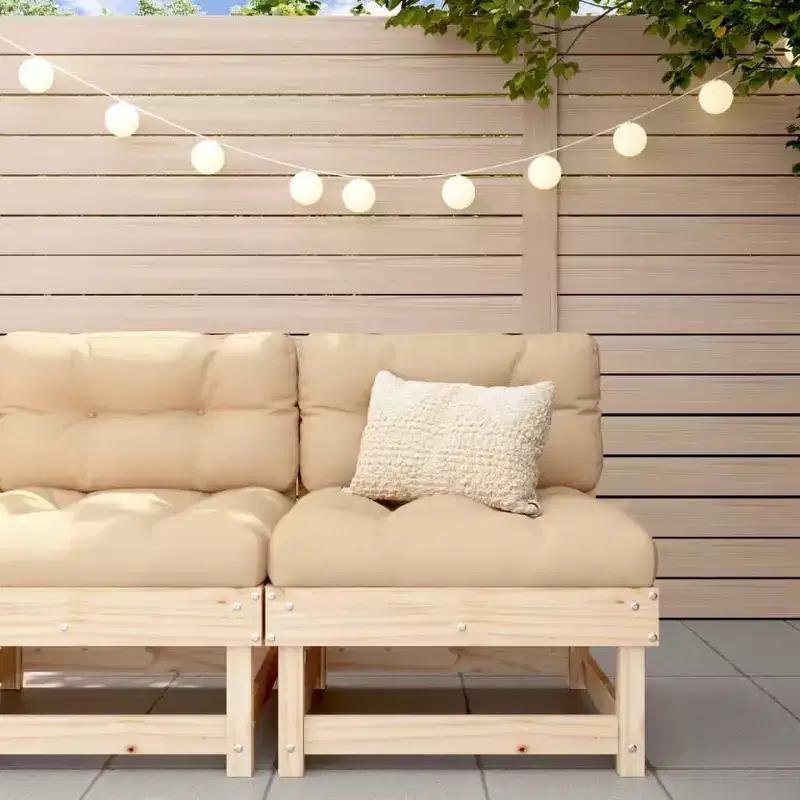 vidaXL Wooden Garden Middle Sofa - Solid Pine Wood Outdoor Seat - Patio/Deck/Backyard Sectional - 24x23.8x24.4 - Brown Natural Pine