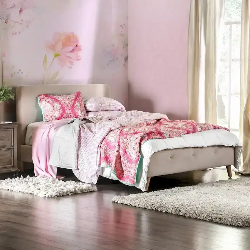 Mid-century Modern Queen Fabric Platform Bed