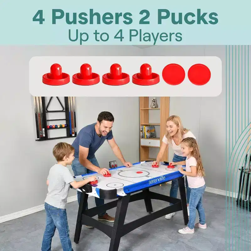 SereneLife 54 Air Hockey Table  Digital LED Scoreboard, 12V Motor, 2 Pucks & 2 Pushers for Game Room, Home, Office