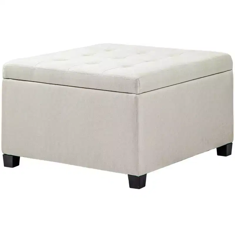 Round Storage Ottoman Bench, Button Tufted Ottoman with Flip Top for Living Room, Entryway and Bedroom