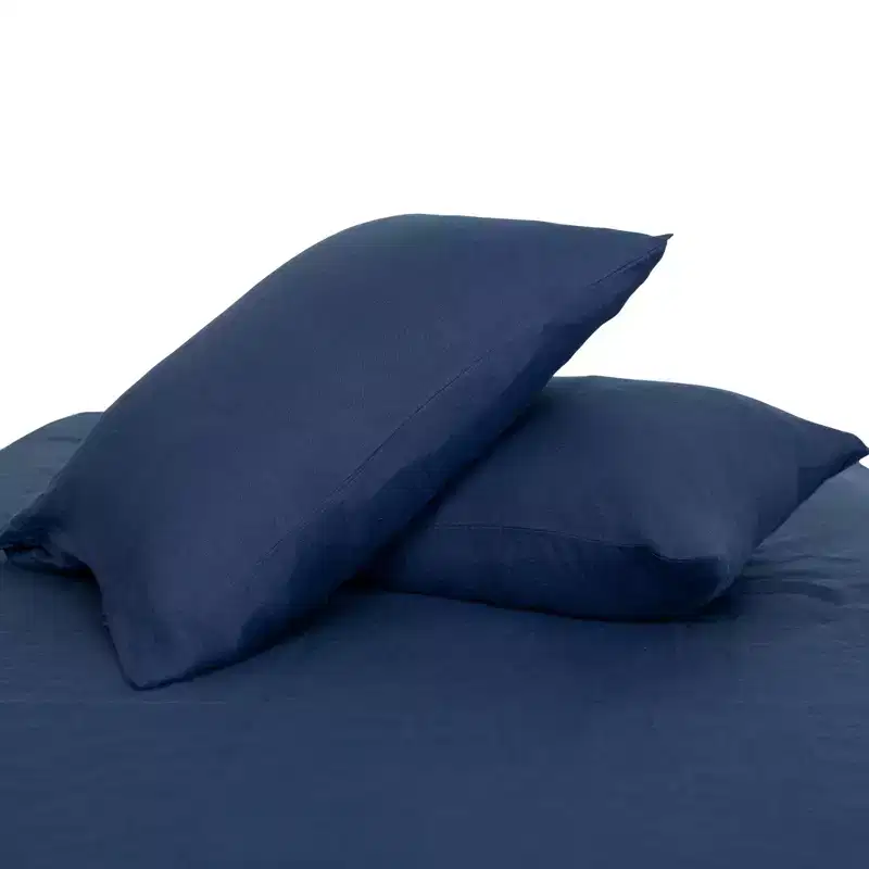 HomeRoots Set of Two Navy Blue Linen Standard Pillowcases