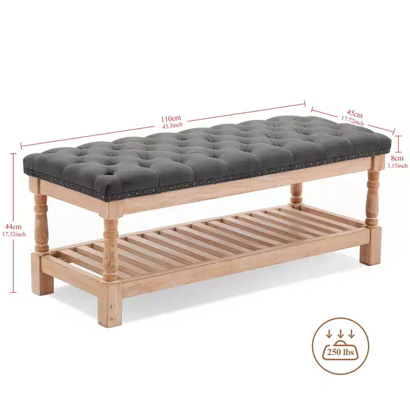 44.3 in Corduroy Oversized Storage Bedside Bench | Solid Wood | Bedroom & Living Room