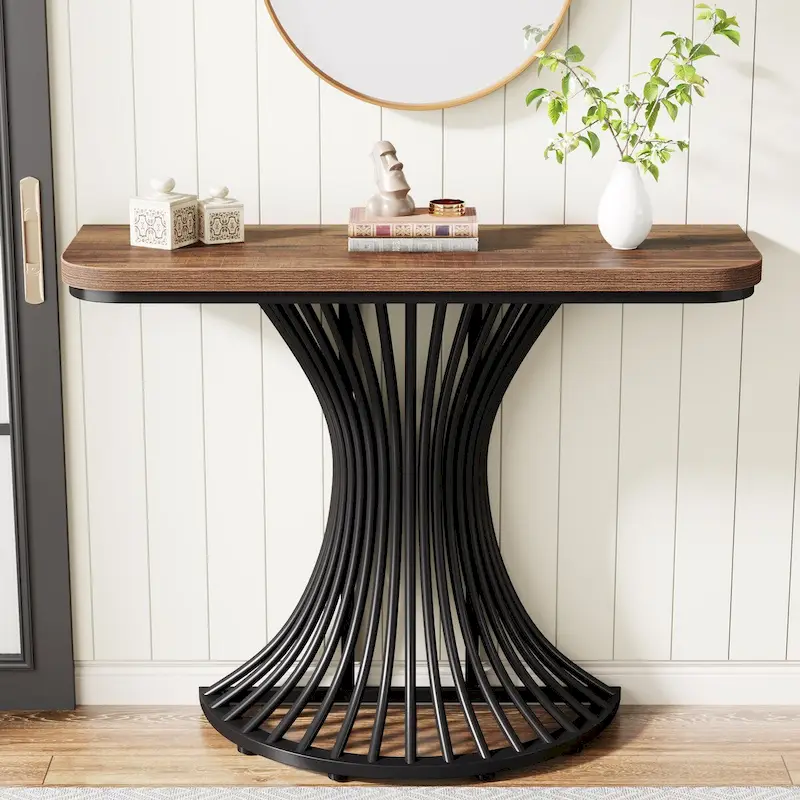 Industrial Console Table, 39-Inch Small Sofa Accent Table for Entrance, Living Room, Hallway, Rustic Brown