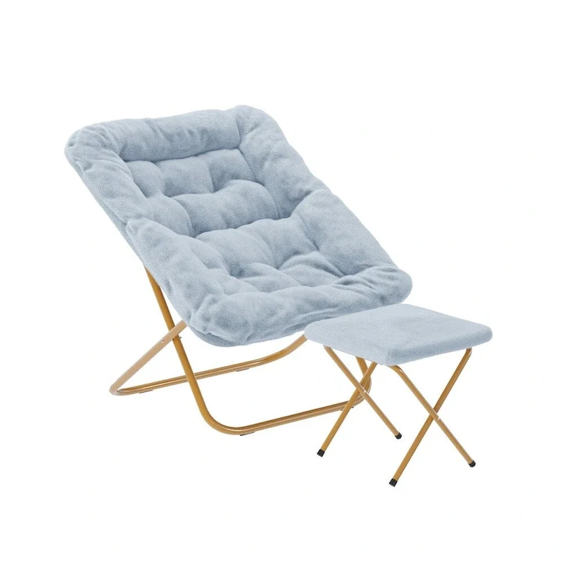 Extra Large Folding Upholstered Saucer Lounge Chair Soft Padded Fabric Steel Frame