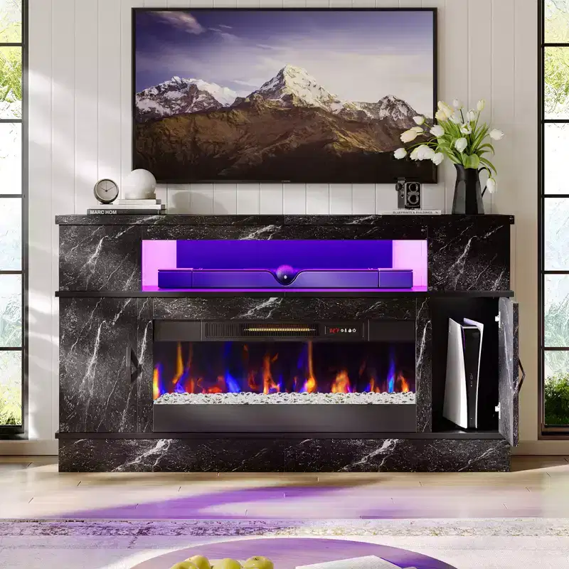 Bestier 63 Tall LED Fireplace TV Stand for TVs up to 70, Gaming Entertainment Center with 36 Fireplace for Living Room