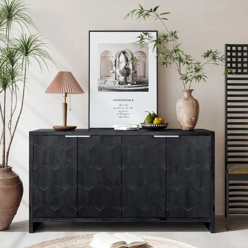 Farmhouse Style 4-Door Wooden Sideboard Buffet Cabinet