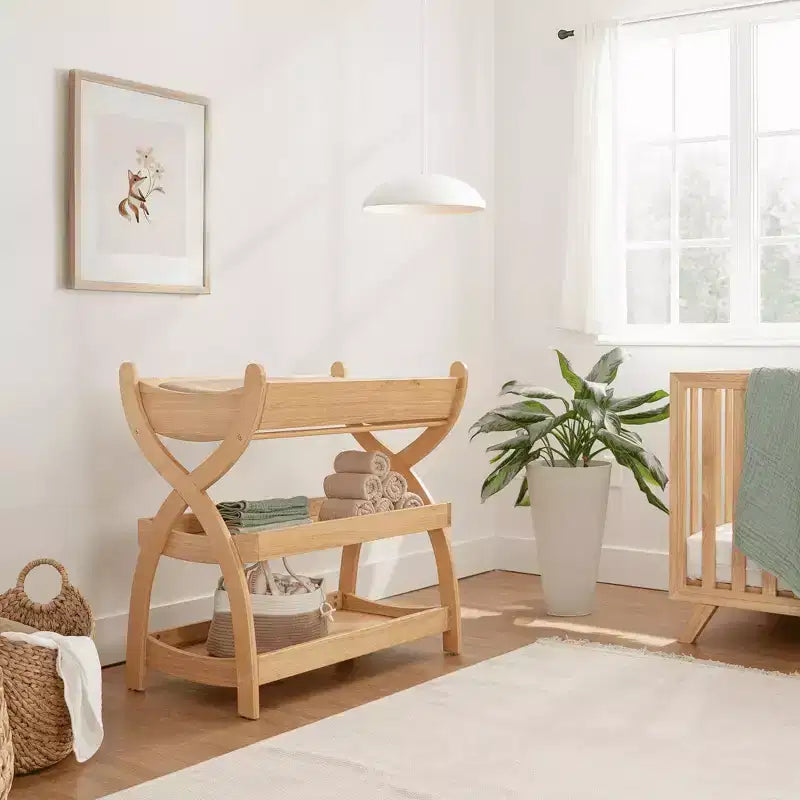 Comfy Cubs Baby Changing Table - Sturdy Wood Construction, Timeless Look with Two Open Shelves for Infant Essentials