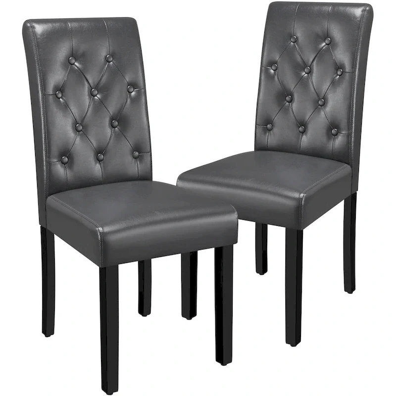 Yaheetech Button Padded Dining Chair with Solid Wood Legs Set of 2 - Set of 2