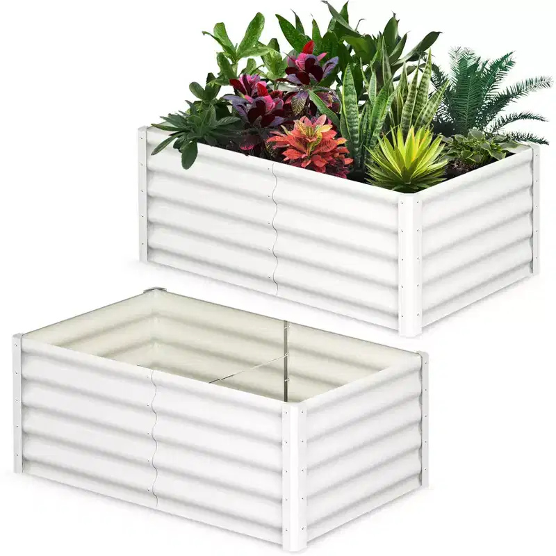 Large Outdoor Planter Boxes Kit Set of 2, Galvanized Steel Raised Garden Bed with Open-Ended Base Design, Elevated Planter