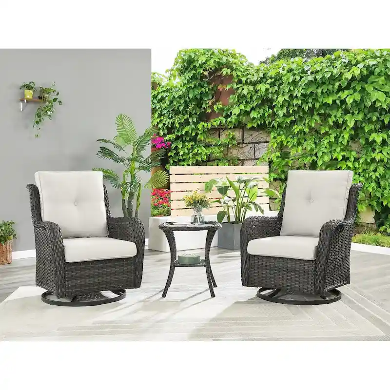 Pocassy Swivel Chairs Glider Chair with Table PE Wicker Rocking Chair - Mix Grey