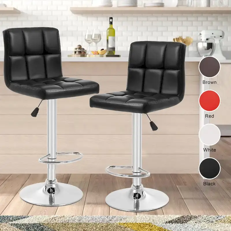 Modern PU Leather Adjustable Height Swivel Bar Stools (Set of 2)