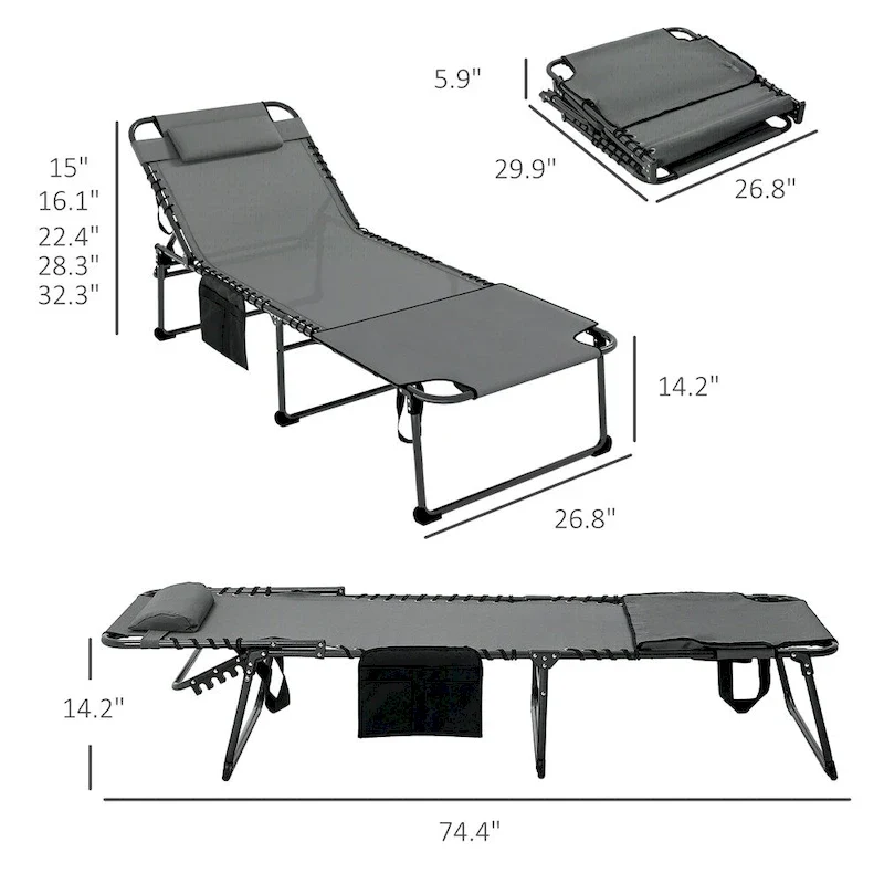 Outdoor Folding Tanning Chair with Reading Face Hole & Headrest