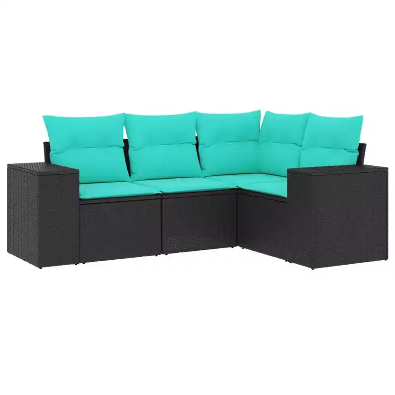 vidaXL Patio Sofa Set Black, Blue - Black and Blue Without Table