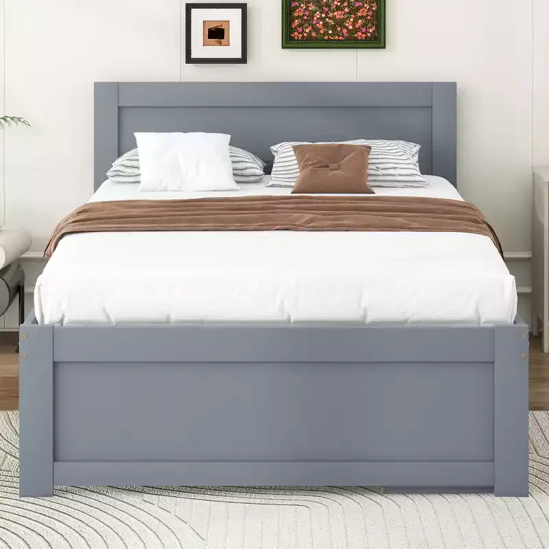 GDFStudio Elton 4 Piece Wood Storage Bedroom Furniture Sets with Headboard, Shelves, Drawer and Nightstand