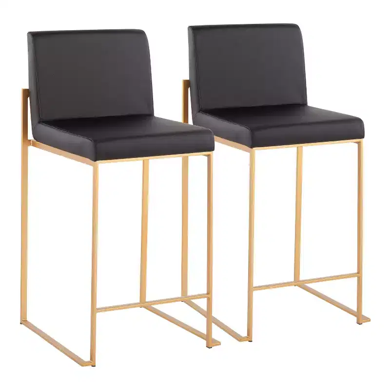 Black/Gray/White High Back Faux Leather Counter Stool, Set of 2