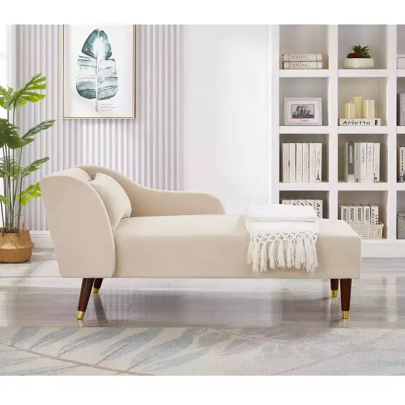 MAYEERTY Velvet Lounge Sofa with Solid Wood Removable Back Pillow Curved Armrests for Living Room Office Beige