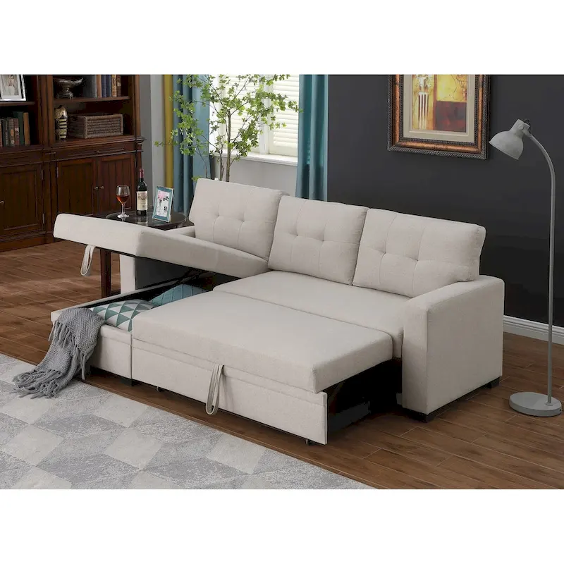 Upholstered Pull out Sectional Sofa with Chaise