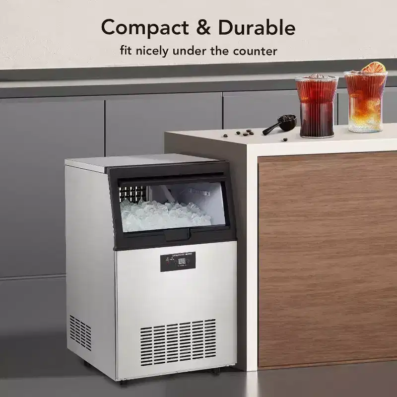 Acekool Commercial Ice Maker - 110Lbs/24H with 33Lbs Storage, Self-Cleaning, 40pc Ice Trays