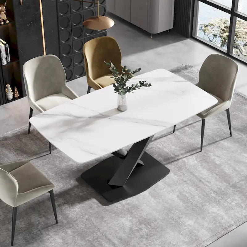 63 Inch Rectangular Dining Table with Sintered Stone Top