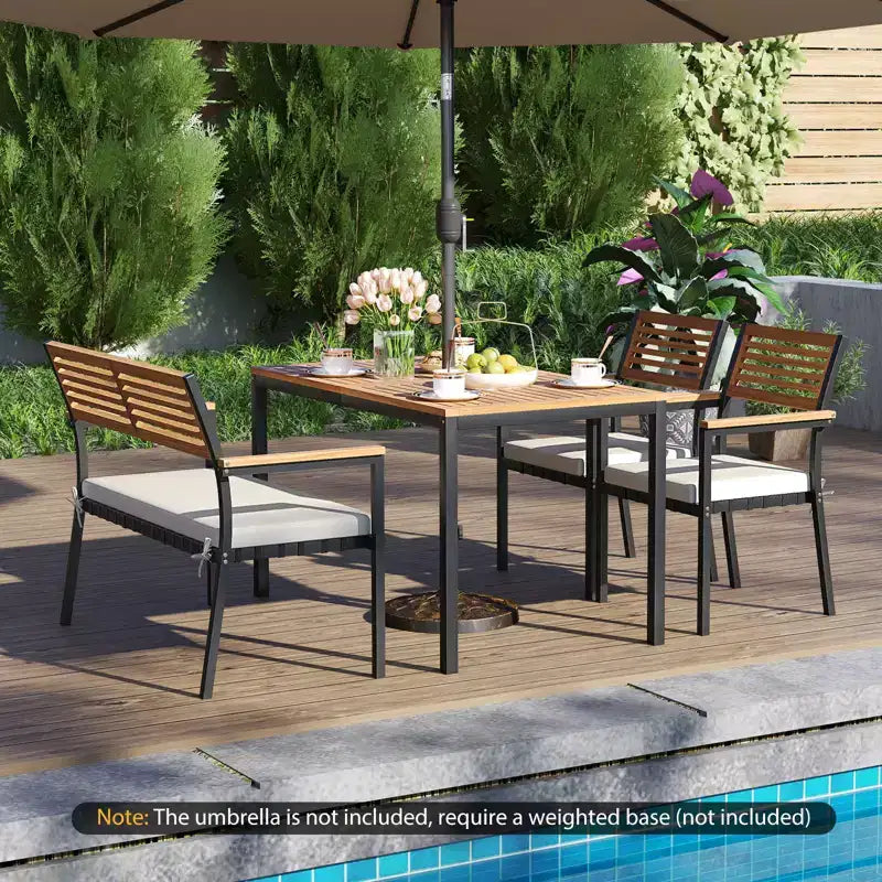Costway 4 PCS Patio Furniture Set with Acacia Wood & Metal Frame Umbrella 1 table