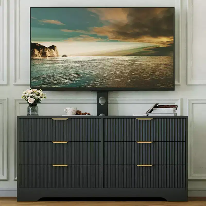 Wood TV Stand with Mount, Entertainment Center with 6 Drawers, Corner Media Console for 3285 Inch TVs, Modern Storage TV Cabinet for Living Room
