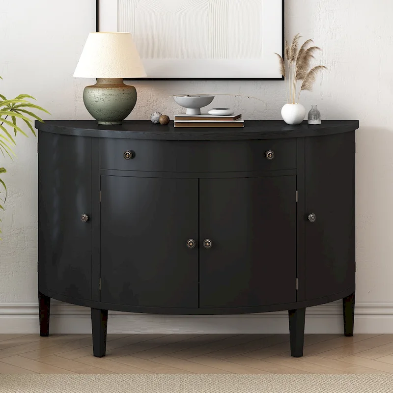 Curved Design Storage Cabinet made of Fraxinus Mandschuric Solid Wood Veneer, Adjustable Shelves
