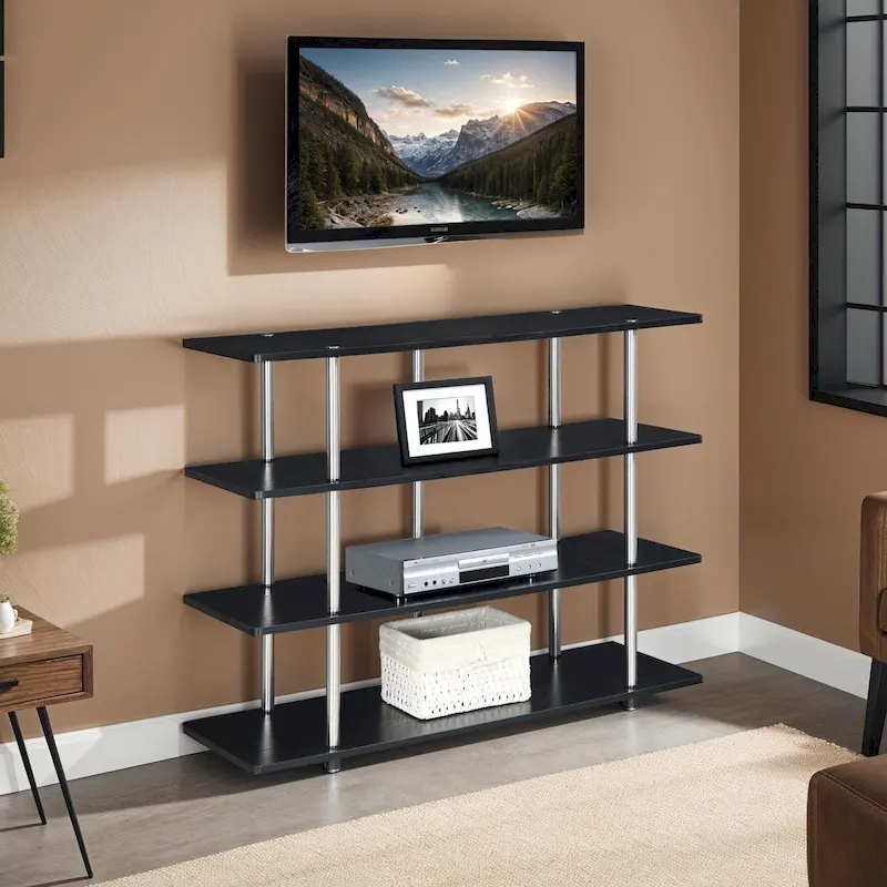 4-Tier Open Shelf Highboy TV Stand with Steel Legs, Multiple Colors