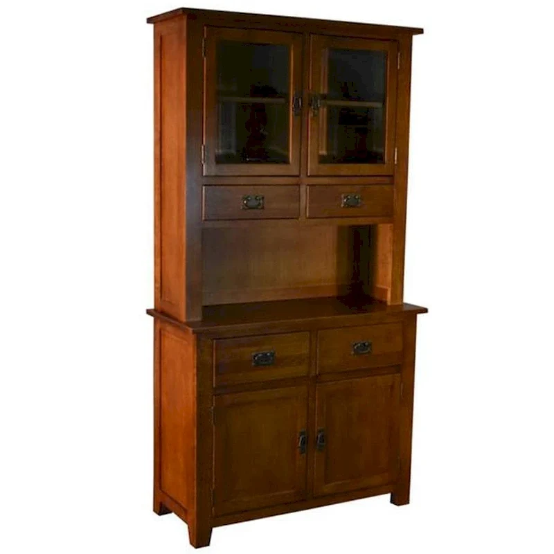 Cherry / Walnut Mission-Style China Cabinet with 4 Glass Doors & 4 Drawers