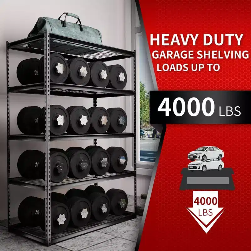 5-Tier 48x24x72 in Steel Boltless Shelving Unit | 4000 lb Capacity | Wire Deck | Dark Gray
