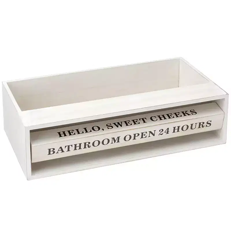 The Lakeside Collection Wooden Bathroom Toilet Topper Storage Tray with Funny Rotating Phrases -