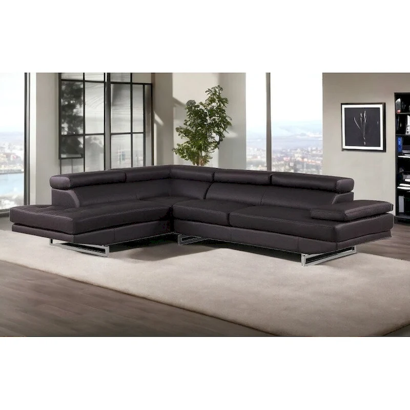 HomeRoots Black Leather L Shaped Two Piece Corner Sectional - 124